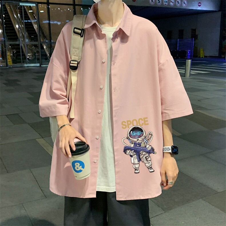 ！夏款港风冰丝衬衣男黑寸衫男白短袖衬衫男DXC285-P30图片