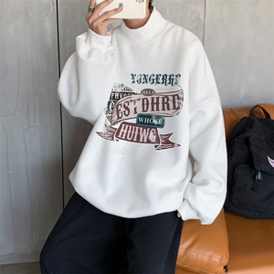 加绒加厚高领卫衣机车印花落肩袖情侣款打底衫  XZ514-2-G85-P48图片