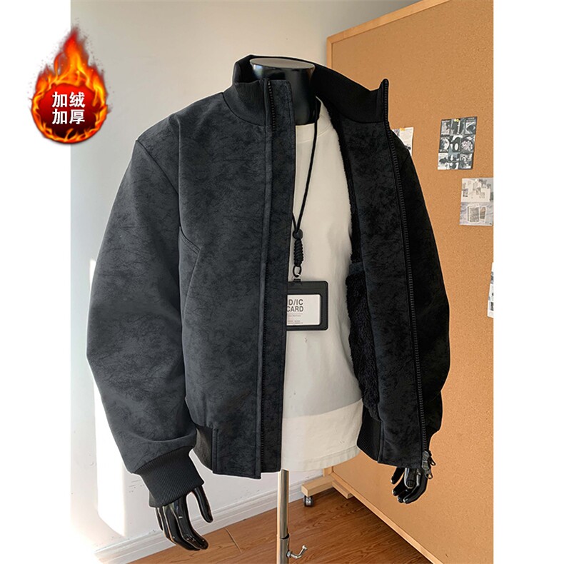 加绒皮棉衣复古扎染夹克冬季拼接外套上衣男5D1182-TP70不,男装夹克,电商A102