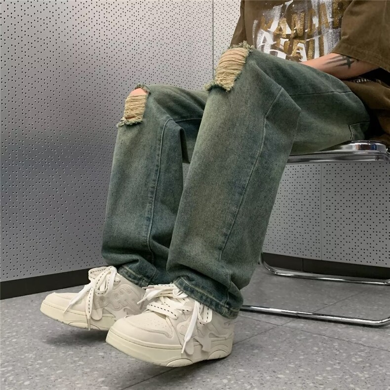 美式vibe裤子高街水洗牛仔裤男设计感小众拉链裤XK8036P42,男装牛仔裤,星座1116-2