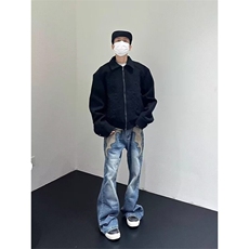 网络图现货火焰贴布刺绣牛仔裤高街潮牌直筒微喇裤R856-P55，男装牛仔裤，星座1005-4
