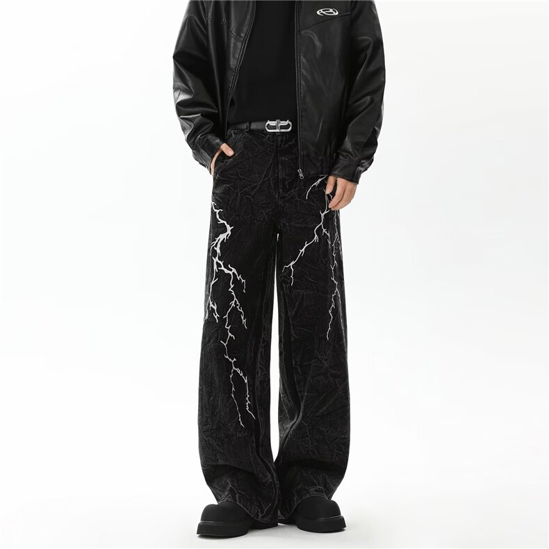 美式高街牛仔裤男士韩版潮流刺绣百搭2024冬季ins长裤RK2307-P51,男装牛仔裤,星座412-2