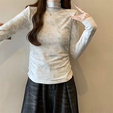 MN1027-P35德绒正肩短款美式辣妹扎染长袖修身打底衫上衣女T恤，女装针织衫/毛衣，星座617A-2