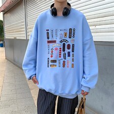 日系10色圆领套头卫衣外套情侣衫 男1 女1 WY101  P35控价48图片