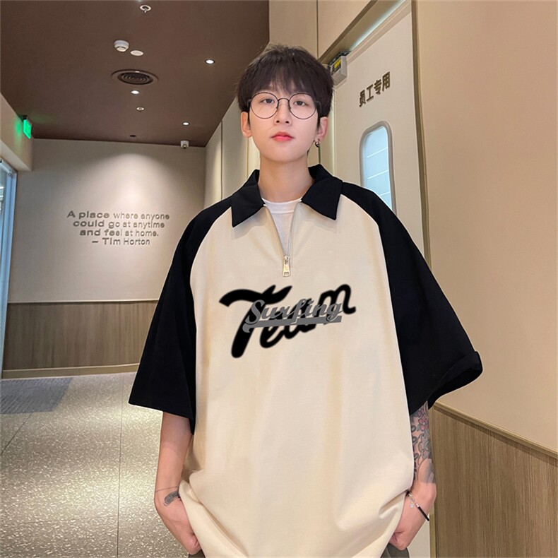 港风重磅全棉撞色插肩袖polo衫短袖男T恤XGP3213-P45控68,男装Polo衫,电商B370