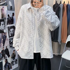 新款设计感衬衫男学生韩版潮流宽松网红衬衣痞帅长袖上衣cs037-35图片