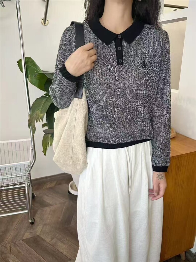 百搭时尚拼色v领毛衣简约，女装针织衫/毛衣，羿纯羊绒高端店