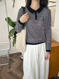 百搭时尚拼色v领毛衣简约，女装针织衫/毛衣，羿纯羊绒高端店