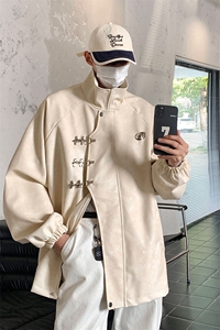 1美式复古飞机扣可拆卸胸针PU皮大码M-5XL夹克男JK77768P105控148图片