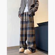 2024秋季新款内景大码港风直筒格子长裤M-5XHK24836-特P35，男装休闲裤，电商A022