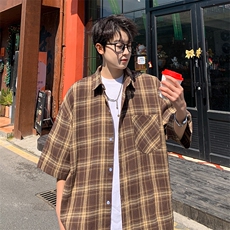 短袖衬衫男夏季新款磨毛格子衬衣DX711-特批25无差价，男装T恤，星座214-3