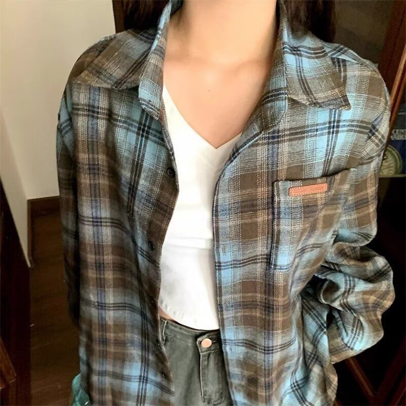 1506/QF5030/P32新款美式复古撞色格纹宽松慵懒风百搭情侣外套,女装短外套,星座1506