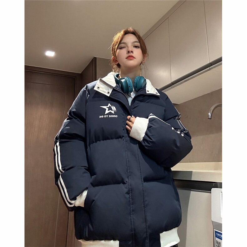 EQ350撞色织带印花面包服男女情侣装加厚棉衣外套2024新款,男装棉衣,电商C306-1