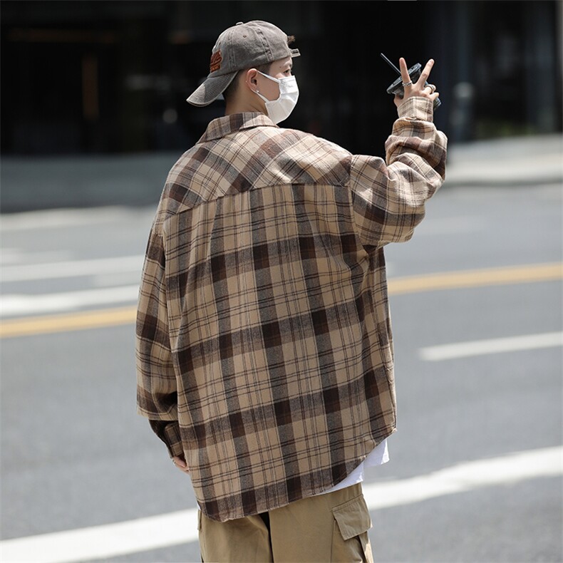 潮流时尚青少年男ins风休闲格子衬衫外套春秋百搭衬衫C04525-P40,男装衬衫,星座308B-2