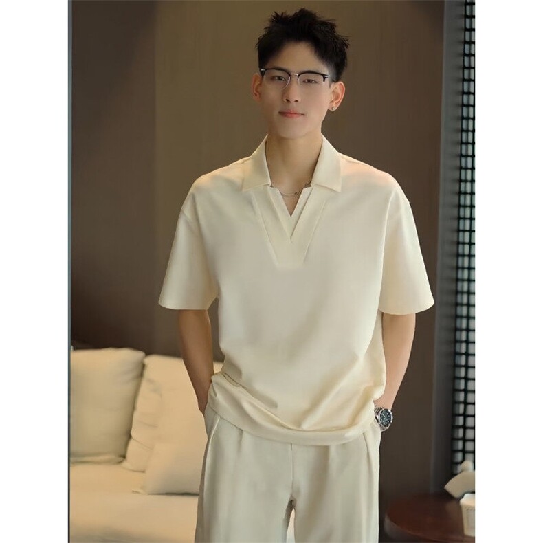 网图现货原版面料夏季新款V领拼接polo衫男短袖T恤TX09P58,男装T恤,电商B276A