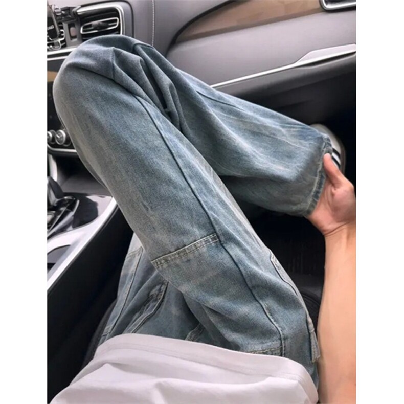水洗直筒牛仔裤男款秋季痞帅裤子美式高街微喇工装长裤NK59,男装牛仔裤,星座1116A（原606A-3）