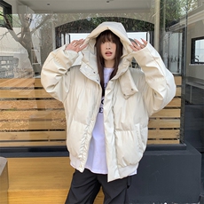 现货5W件冬季三防重磅boxy短款羽绒连帽PU皮棉衣外套防风加厚棉服，男装棉衣，电商A486