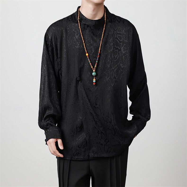 秋季新品（八旗都统）新中式潮丝绸圆领改良唐装盘扣外套30513,男装民族服装,星座305A（原312A-1）