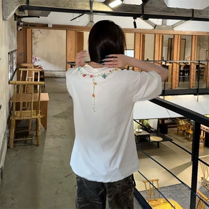 万针全刺绣工艺抖音得物高品质260克重磅纯棉双纱美式高街短袖T恤图片