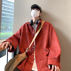 2025港风咖啡厅麂皮绒宽松时尚长袖衬衫S70P48控68，男装衬衫，电商A247