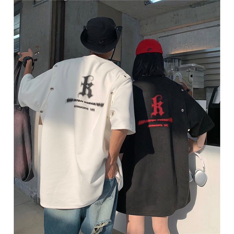 情侣装夏装新款袖子可拆卸麂皮绒字母印花圆领宽松T恤D286P38,男装T恤,电商A335-1（原A458）