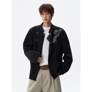 新中式刺绣西服外套大码风立领金属扣垫肩夹克中山装LX001特P85图片