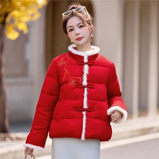 现货2026新中式水貂毛拼接手工刺绣提花气质优雅白鹅绒羽绒服，女装羽绒服，时尚俏佳人