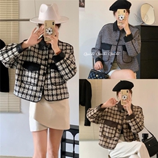 巧析2022年秋季千鸟格拼皮粗花高品质小香风外套,其它,巧析