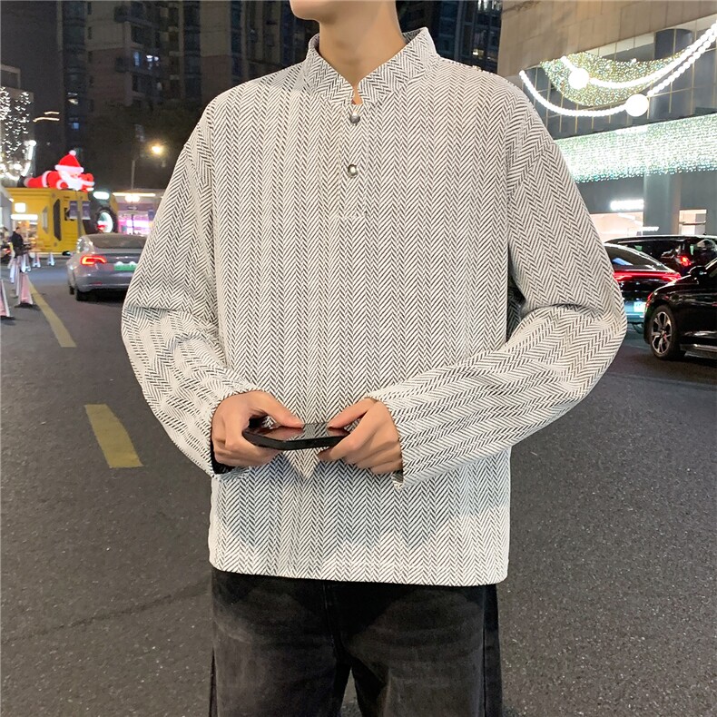春款美式正肩亨利衫男款长袖t恤上衣肌理提花Polo卫衣WY0558-P45,男装T恤,星座308B-2