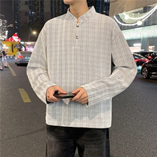 春款美式正肩亨利衫男款长袖t恤上衣肌理提花Polo卫衣WY0558-P45，男装T恤，星座308B-2