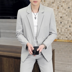 T2203-P140 2025秋季时尚男士西装双排扣西服西裤两件套装图片