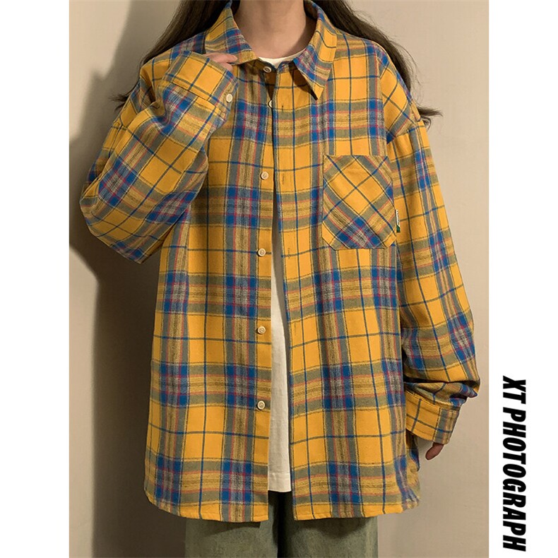 特批P30无差价秋季美式vibe格子衬衫外套男女同款衬衣外套C2501，男装衬衫，电商A001-1