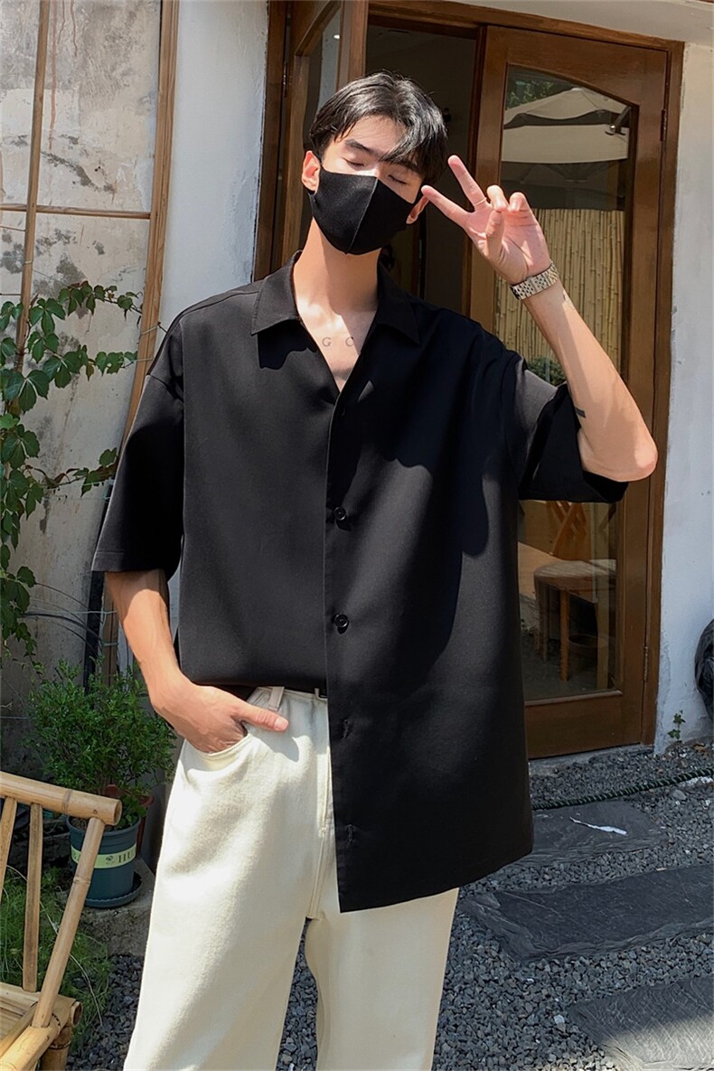 cleanfit纯色衬衫男夏季薄款潮牌设计感衬衣短袖冰丝速干开衫外套,男装T恤,电商A061