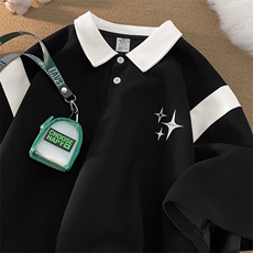 重磅抖音高品质港风polo衫翻领短袖男T恤X416b-1-DT500-P45限58，男装T恤，星座416B-1