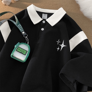 重磅抖音高品质 港风polo衫翻领短袖男T恤X416b-1-DT500-P45限58图片