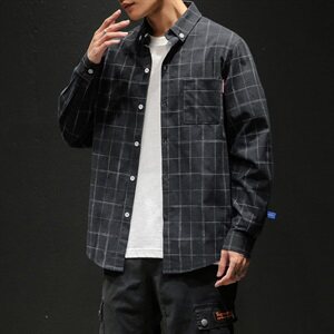 2021春秋季新款日系马切达休闲大码宽松男扣领格子衬衫C510-P40图片