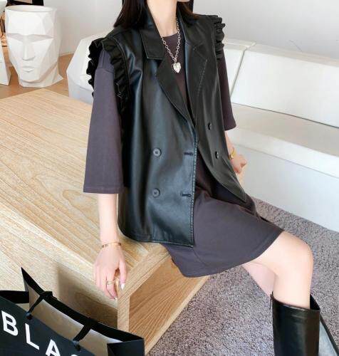 木耳边皮马甲，女装马夹，一家人