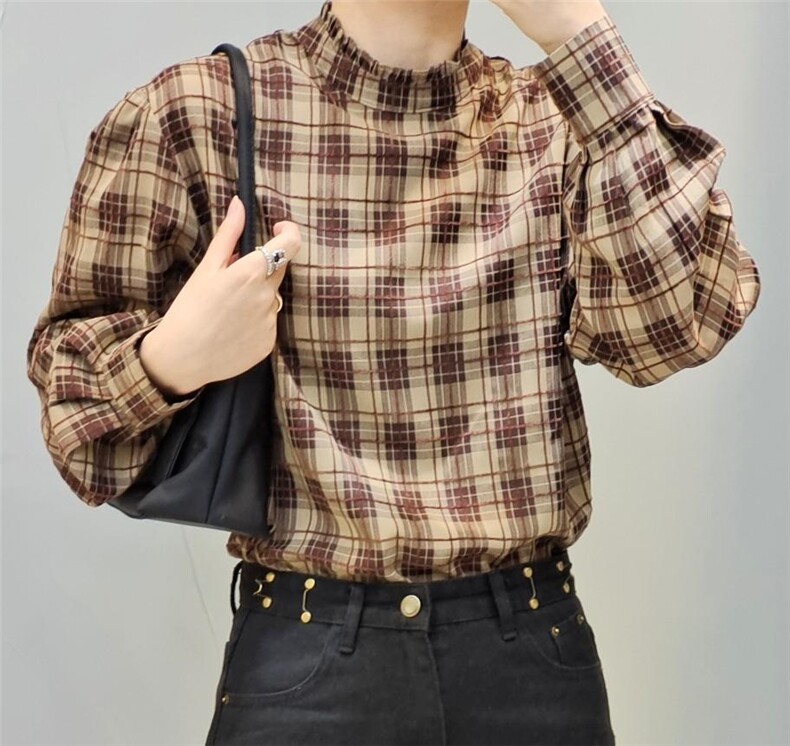 [现货]秋季新款韩版休闲风套头格子上衣，其它，那简