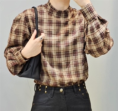 [现货]秋季新款韩版休闲风套头格子上衣，其它，那简