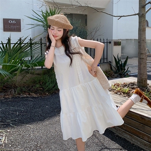 木耳边米白色无袖连衣裙女夏2025新款小个子甜美显瘦今年流行漂亮图片