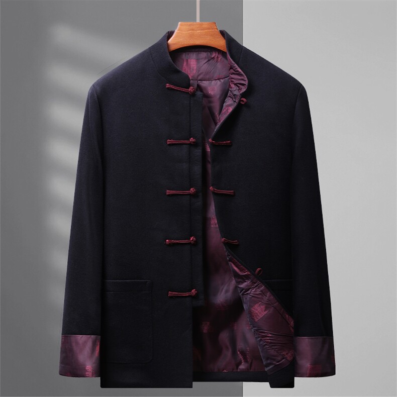冬季新款盘扣风羊毛毛呢面料保暖唐装外套民族服TR1927-P180，男装民族服装，星座1105-3