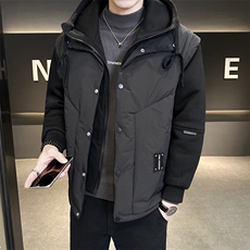 冬季新款卫衣袖假两件连帽羽绒服男短款保暖羽绒外套Y6758-P220，男装羽绒服，电商A239