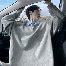 特批P40无差价条纹拼接420g重磅假两件Polo领老钱风卫衣男W5432，男装卫衣，电商A001-1