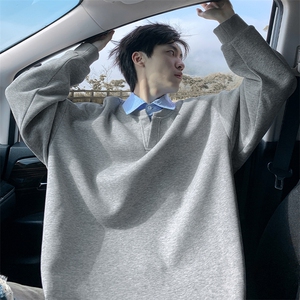 特批P40无差价条纹拼接420g重磅假两件Polo领老钱风卫衣男W5432图片