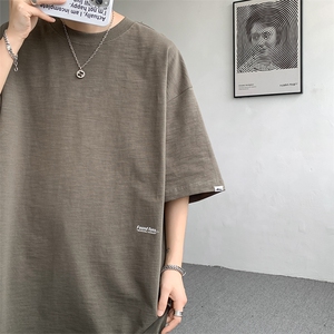 8XL-M 特大码短袖重磅T恤男美式复古竹节棉五分袖上衣DX326P45图片