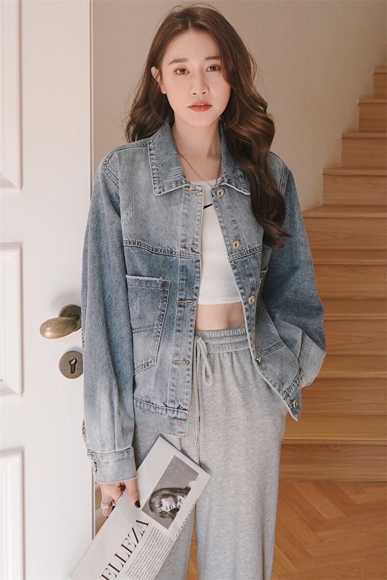 轻奢欧货牛仔外套女装春秋季新款韩版bf休闲宽松短款宽松牛仔衣潮,女装短外套,纯色衣恋