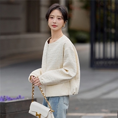 藏青色肌理感圆领短外套女小个子2026秋季新款时尚夹克棒球服，女装短外套，梦懿尔