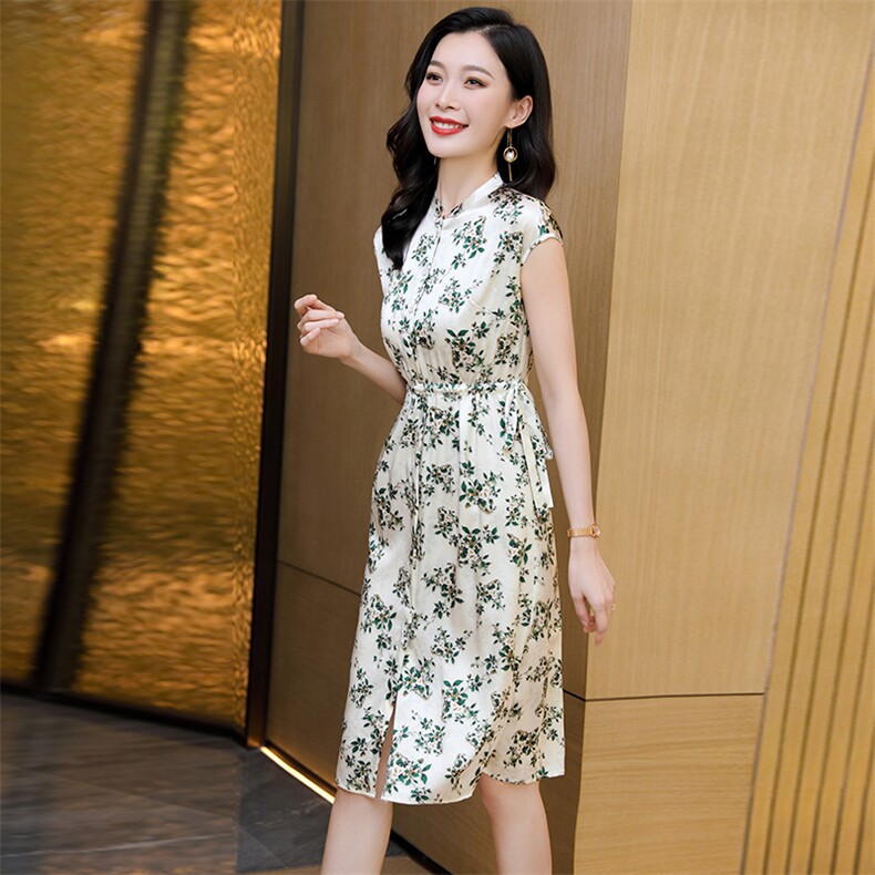 杭州重磅真丝连衣裙女夏季2025新款气质立领收腰轻奢桑蚕丝波点裙,女装连衣裙,阿舍尔精品