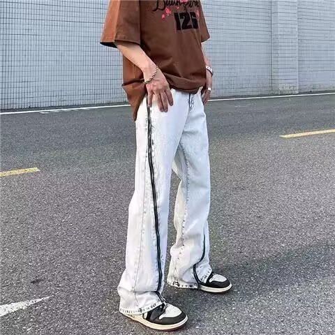 3080-P52解构黑色弯刀牛仔裤男女潮流阔腿宽松风哈伦微喇裤子,男装牛仔裤,电商B323A