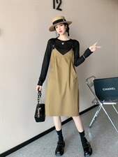 2021秋季新款薄款抽皱两件套背带裙，其它，微迪菲